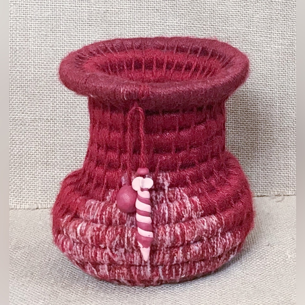 Handmade Red Rope Coil Basket Small Southwestern Western Boho Peasant